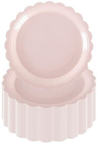 PHUNAT 50 platos de flores rosas de 7 pulgadas, papel, platos de postre, suministros de fiesta rosa bebé