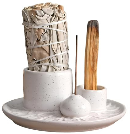 Porta-Inciensos 4 En 1, Soporte De Incienso De Cerámica, Porta Incienso, Soporte Incienso, Quemador de Incienso, Soporte De Salvia para Quemar, Soporte para Palo Santo para Yoga, Meditación