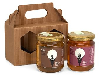 IO APE - Coffret cadeau avec 2 pots de miel bio du lac de Côme de 250 g (1 kg au total) - Pots de miel d'ACACACIA et MILLEFIORI d'été dans une boîte cadeau.