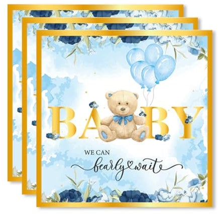 ParPix 24 Stück Babyparty Servietten, 33x33cm Baby Shower Servietten, Servietten 1 Geburtstag Mädchen Junge, Bär Servietten Babyparty Deko, Babyshowerparty Deko Papierservietten, Babyparty Tischdeko