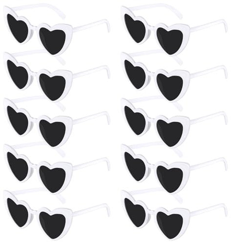 SelfTek Herz Brille, 10 Stück Herz Sonnenbrille Partybrille Herzform Brille, Vintage JGA Brillen Hippie Herzförmige Brille, Herzchen Brille Sonnenbrille Herzform für Party Hochzeit Karneval