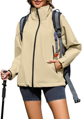 Durio Regenjacke Damen Wasserdicht Leicht Atmungsaktive Windbreaker Jacke mit Kapuze Fahrradjacke Fahrrad Sport Outdoorjacke für Frauen XL Khaki