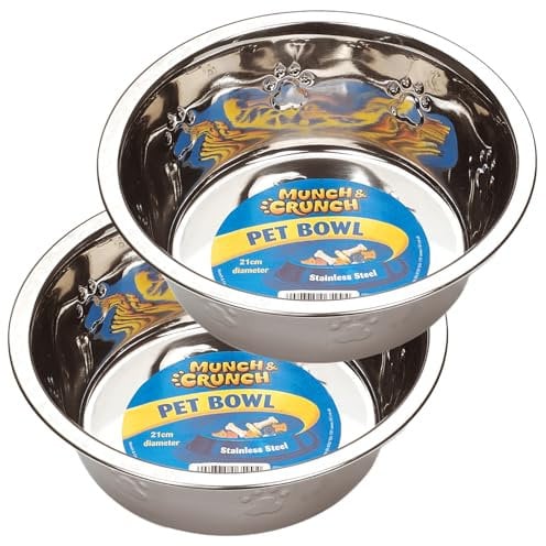 Munch & Crunch Stainless Steel Pet Bowl, 19 cm Diameter, Set of 2