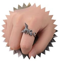 Allereya Punk Flying Dragon Ring Halloween Drachenringe schwarze Drachen Finger Ring Drachen Flügel Ringe Verstellbarer offener Schmuck für Frauen