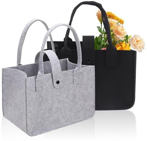 Xmart 2 Stück Filztasche 30x20x18 cm Filztaschen Shopper Robust und Langlebig Filztasche Klein Faltbar Filztaschen Geeignet Zum Picknicken Einkaufen Reisen und Arbeiten (grau und schwarz)