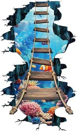 PLIGREAT 2 fogli di adesivi 3D per pavimenti, ponte sottomarino, decalcomanie da parete in vinile, adesivi da parete rimovibili per camera da letto, bagno, soggiorno, asilo nido scuola