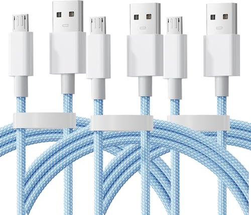 Leloco Micro USB Kabel 2M, 3 Stück, High Speed Android Handy USB Ladekabel, Nylon Ladekabel Micro USB für Handy Smartphone Tablet PS4 Controller usw