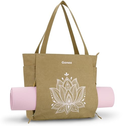 Gonex Yoga Tasche Damen Yogatasche Mattenhalter aus Canvas Gym Pilates | Strapazierfähige Canvas, Reißverschluss verhindert Verrutschen, schneller Zugriff, Flaschenhalter, passt für Yoga-Blöcke