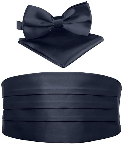 BomGuard Herren Kummerbund - Smoking 3er Set Schärpe Fliege Einstecktuch,nachtblau
