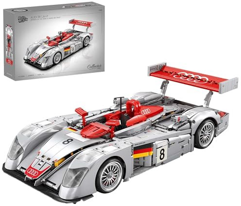 Technik Auto für Audi R8 LMP 2000 24H Le Mans Rennauto, Mit LED Licht, 1:10 Groß Automodell Bausatz, 2426 Teile Klemmbausteine Rennwagen MOC Set