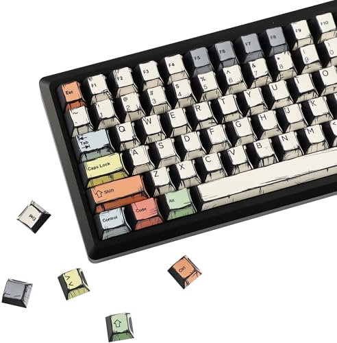 YMDK Retro Canvas Manga Theme Keycaps Anime Comic Full Set 141 Keys Creative Interessing Homemade Custom Keycap PBT Dye Sub Cherry Profile Key Caps for MX Mechanical Keyboard