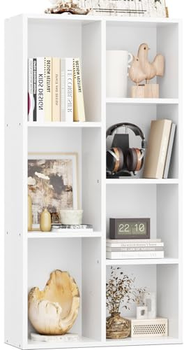 iSunirm Bücherschrank, Bücherregal, mit 7 Fächern, Büroregal, Würfelregal, Standregal, für Wohnzimmer, Schlafzimmer, Büro, Weiß
