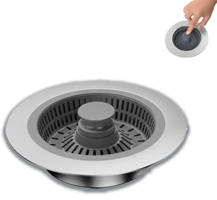 Küchen Spülbecken Stöpsel, Universal Abflusssieb Küchenspüle, Faucet Stopper, Pop-Up Bodenablauf Filter Aus Edelstahl für Spülbecken Bohrung 72-86mm, Tiefe > 22mm