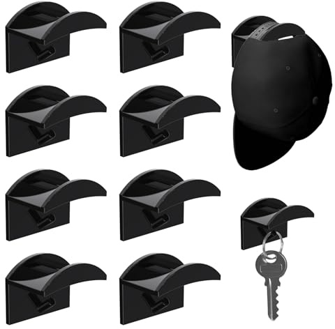 8 Stück Cap Halterung Wand,Cap Halter,Kappenhalter Wand,Minimalistischer Huthalter Für Wandmontage,Selbstklebende Hut-Organizer,Für Wandmontage Hut Baseball Kappe Kleiderbügel Veranstalter -Schwarz
