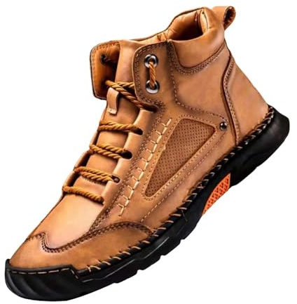 Botines para hombre, botas de cuero de caña alta, hechas a mano, costuras, botines hasta el tobillo, de moda, elásticos, zapatos descalzos, tallas grandes, botas con cordones, cómodas botas cortas con