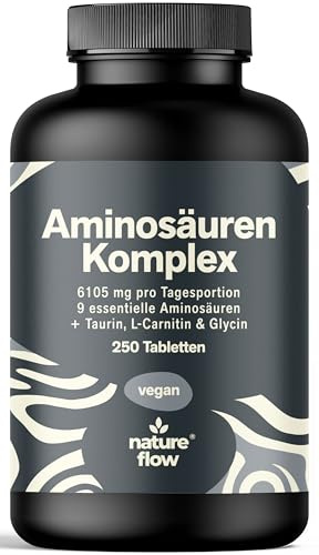Aminosäuren Komplex hochdosiert – 250 Tabletten – 6105 mg pro Tag | 9 Essentielle Aminosäuren + Glycin – vegan, produziert in Deutschland, laborgeprüft
