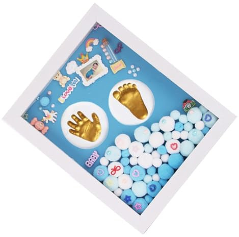 Newborn Handprint Footprint Photo Frame Acrylic Keepsake | Golden Finish, Wall Decoration and Baptism Use, Picture Frame Gift Set for Newborn Boys and Baby
