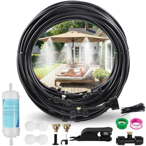 Landrip Nebulizzatore Giardino, 8 m con 10 ugelli + 1 adattatore da 3/4 pollici, nebulizzatore d'acqua per terrazze, nebbia spray per giardino, terrazza, serra e parco acquatico
