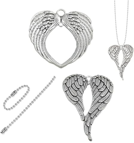 THXFUNAREA 2 PCS Auto Rückspiegel Anhänger Engel Flügel Silber, Hängende Car Deko für Innenraum, Schutzengel Ornament zum Aufhängen, Spirituelles Auto Zubehör Geschenk für Frauen Männer Autofahrer