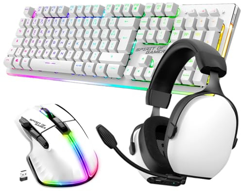 Spirit of Gamer, Pack Clavier Souris + Casque sans Fil RGB, Compatible PS5/PS4 et PC, Clavier Semi-mecanique AZERTY FR Rétroéclairé, Casque GamingSsans Fil Bluetooth avec Micro