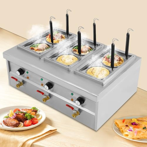 Nudelmaschine Elektrische 220 V, 2500W 9L Profi Gastro Nudelkocher mit 6 Körben, 30-110 °C Temperatur, Gewerblicher Pastakocher Pasta-Station Nudelkocher, Nudelkochtopf für Restaurants, Imbisse