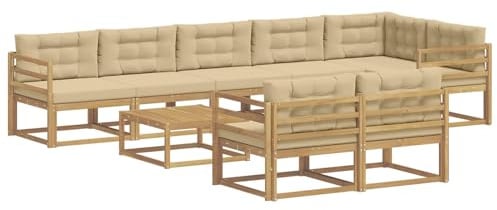 vidaXL Outdoor-Sofagarnitur 9 pcs Weiß und Beige 79 x 79 x 37 cm, Patio-Sitzgruppe, modernes Outdoor-Sofa, langlebige Gartenmöbel, wetterfestes Lounge-Set für die Terrasse