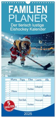 Familienplaner 2025 - Der tierisch lustige Eishockey Kalender mit 5 Spalten (Wandkalender, 21 cm x 45 cm), CALVENDO: Lustige Tiere in ... täglich zum Lachen (CALVENDO Sport)