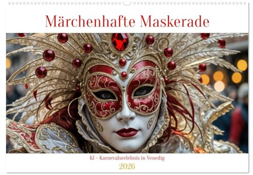 Märchenhafte Maskerade KI - Karnevalserlebnis in Venedig (Wandkalender 2026 DIN A2 quer), CALVENDO Monatskalender: Erlebe die faszinierende Welt des ... Masken und Kostümen (CALVENDO Kunst)