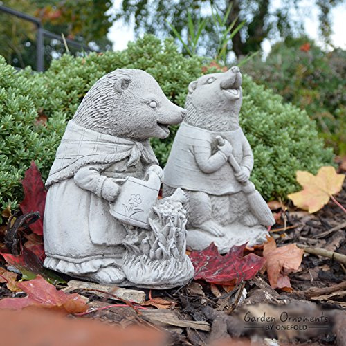 ONEFOLD Stone Beatrix Potter Mrs Tiggy-Winkle Set of 2 Ornament Outdoor Garden Sculpture Statue