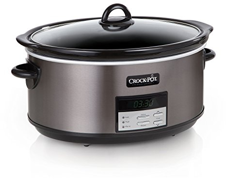 Crock-Pot Grande mijoteuse programmable de 8 litres avec réglage automatique de la chaleur, acier inoxydable noir, livre de recettes inclus (lot de 1)