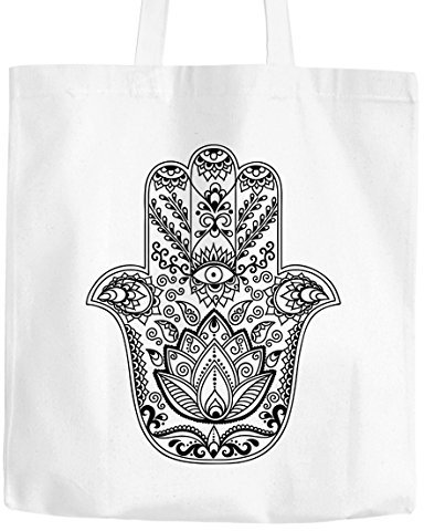 Jutebeutel Hamsa Fatimas Hand Hand der Fatima Boho Bohamian Baumwolltasche Stoffbeutel Autiga® weiß unisize