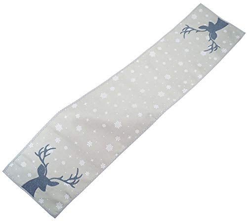 Raebel Tischläufer lang 40x175 cm hellgrau weiß eisblau Bedruckt und Stickerei Hirsch Weihnachten Tischdeko