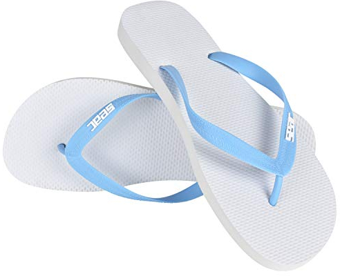 SEAC Ohau, Rubber Flip Flops for Sea, Pool, Beach and Boat, White Blue, XL