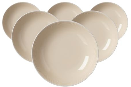 Ritzenhoff & Breker Levi Suppenteller 6er Set, 22 cm, Tiefe Teller mit feinem Rillenrelief, Skandinavisches Design, Porzellan, Creme