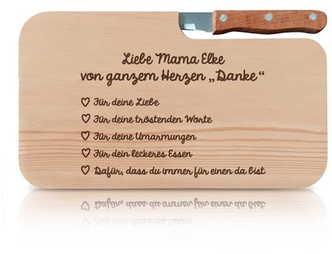 LOOXIS Personalisiertes Frühstücksbrettchen inkl. Messer, mit Namen, Text & Motiv graviert – 26x15 cm, Erlenholz, Vesperbrett – Geschenkidee Frauen, Mama, Muttertag – Mama Motiv 2