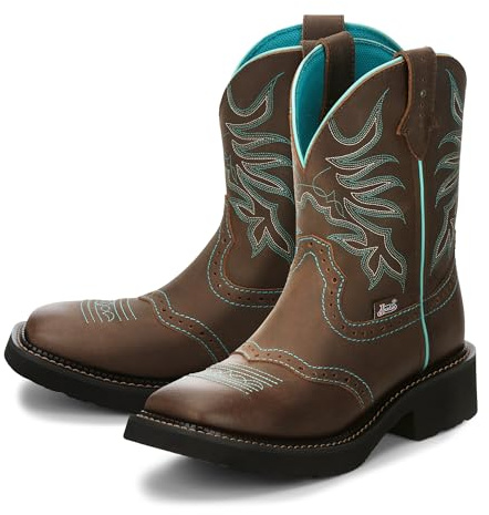 Justin Mandra 8” Western Boots for Women - Durable Cowhide Leather Square Toe Cowgirl Boots with Vivid Stitching, J-Flex Comfort & Non-Slip Outsoles, Chocolate - 11 B
