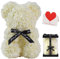 LINKLO Rose Bear Rose Teddy Bear -10 inch Artificial Rose Flower Bear, Gift for Valentines Day, Wedding, Mothers Day and Anniversary, Including Transparent Gift Box (Milky White)