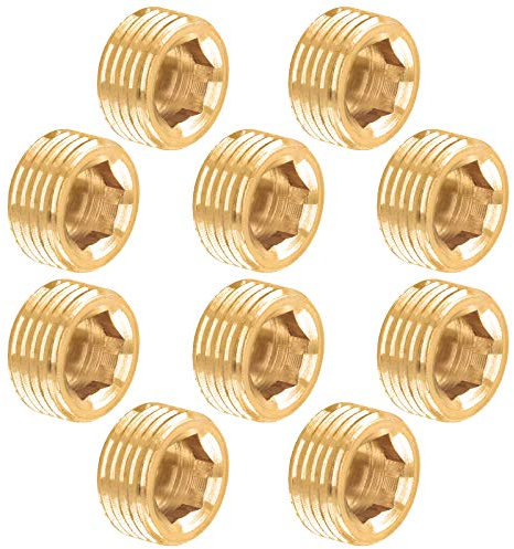 Glarks 10 Stück Messing 1/2 Zoll NPT Außenrohrstopfen Fitting Set Innensechskant Gewindebuchse Rohrstopfen Kit