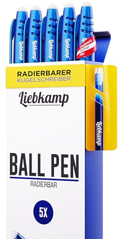 LIEBKAMP Ball Pen [5 Stk] Radierbarer Kugelschreiber, Tintenroller Radierbar, Gelstifte Radierbar, Radierstift, Erasable Pen, Gelschreiber Radierbar