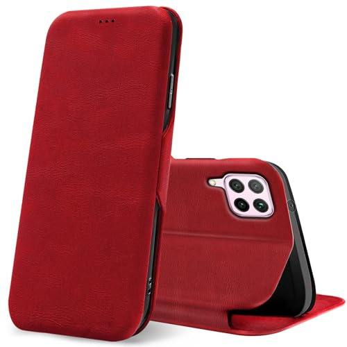 CoolGadget Klapphülle für Huawei P40 Lite, PU Leder, Kartenfach, Magnetverschluss, Standfunktion, Rundumschutz - Rot