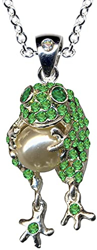 HALSKETTE mit Frosch Anhänger/Echt Silber 925 mit Zirkonia/Klassik Collier/Steinfarbe: klar grün/Online Shop Schmuck kaufen / 54005