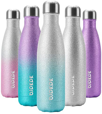BJPKPK Stainless Steel Water Bottle -17Oz -Double wall Vacuum Insulated Bottle-Sparkling Silver Blue