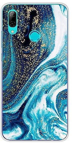 1001coques Coque en Silicone imprimée Compatible Huawei P Smart 2019 Marbre Bleu Pailleté