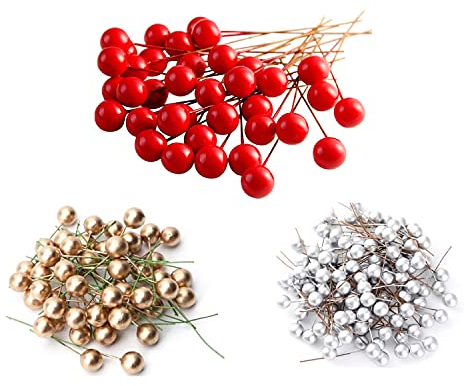 Bayas Artificiales Navidad Sownaha 300 Piezas Navidad Acebo Bayas Guirnalda Navidad para Decoración de Árbol de Navidad Guirnalda de Manualidades Decoración de la Fiesta de Navidad Rojo