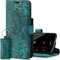 SURAZO Prestige Handyhülle für Apple iPhone 13 – Premium Echtleder Hülle Schutzhülle mit [Standfunktion, Kartenfach, RFID Schutz, Blumenmuster] Klapphülle Wallet case Handmade in Europe (Türkis)