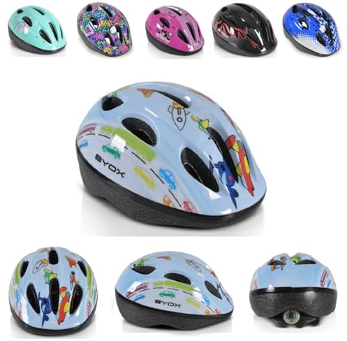 Byox Kinder Schutzhelm Y03 Größe S 48-54 cm einstellbar LED-Beleuchtung 8 Löcher, Farbe:hellblau