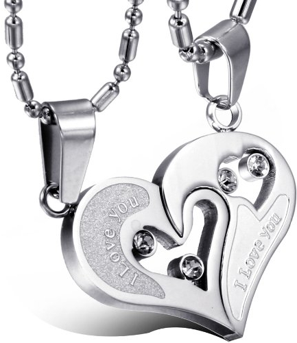 JewelryWe Paar Kette Herz Edelstahl: 2pcs Pärchen Halskette I Love You Herz Puzzle Design Anhänger Partnerketten Freundschaftsketten mit Gravur Valentinstag Lieben Geschenk für Herren Damen Silber