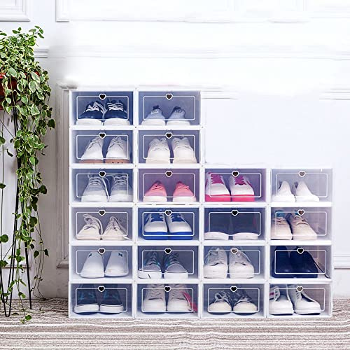 SanBouSi 20 Stück Transparent Schuhbox Plastik Schuhkarton Schuhaufbewahrung Schublade Stapelbar Raumsparend Schuhregale für Männer und Frauen
