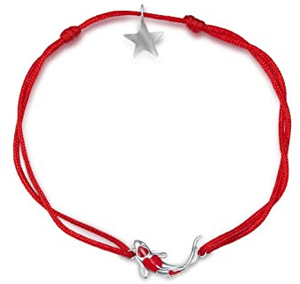 Qings Bracciale con cordino rosso Koi 925 sterline d'argento Pesce fortunato della carpa rossa Stella scintillante Corda regolabile 13-26 cm Regalo di gioielli delicati per donne e ragazze