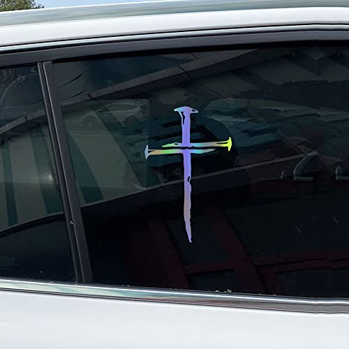 Leniutor Nagelkreuz Aufkleber für Autos, Kreuz, Vinyl, Autoaufkleber für Stoßstange, LKW, Fenster, 11,5 x 18 cm (1 Stück, Laser-Silber)